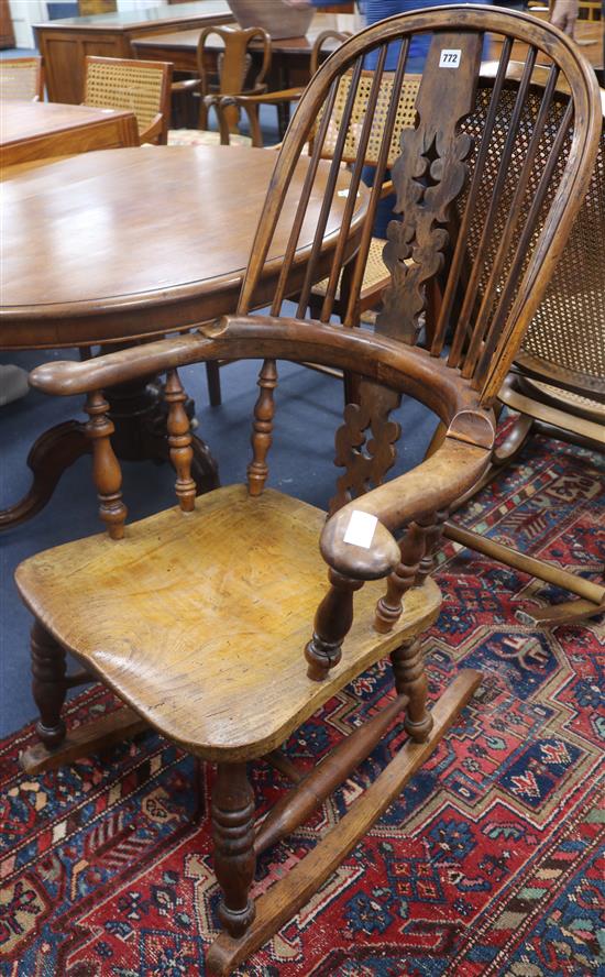A Victorian yew, ash and elm Windsor chair, with later rockers